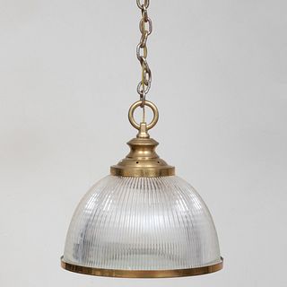 Pair of Brass Glass Pendant Lights