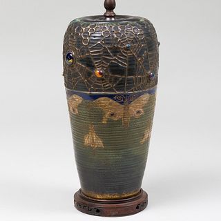 Art Nouveau Pottery 'Spiderweb' Table Lamp