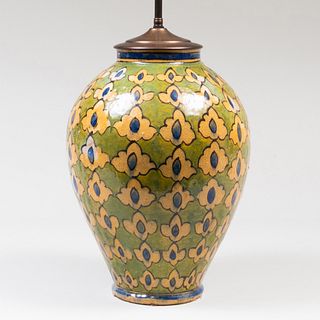 Persian Style Glazed Pottery Jar Mounted as a Table Lamp