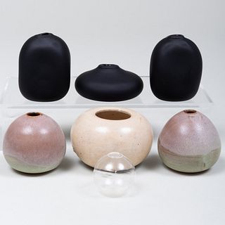 Group of Seven Pottery and Glass Bud Vases