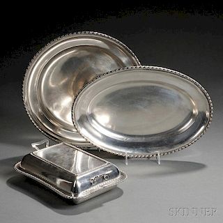 Two Italian .800 Silver Platters and a Silver-plated Tureen