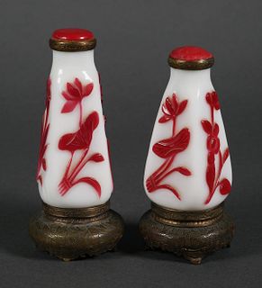 (2) Chinese Peking Cameo Glass Perfume Bottles