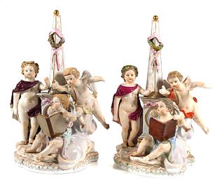 (2) Meissen Porcelain Figural Cherub Group