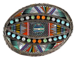 Sterling Turquoise MOP Onyx Inlay Belt Buckle