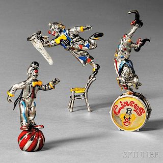 Three Sterling Silver and Enamel Circus Figures