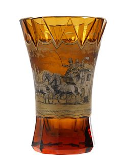 Moser J.M. Pohl Bohemian Czech Amber Vase