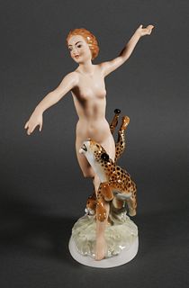 Hutschenreuther Nude w/ Leopard Porcelain Figurine