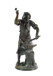 ADRIEN ETIENNE GAUDEZ, Blacksmith Bronze Sculpture