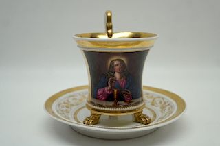 18th C. Footed KPM Cup & Saucer