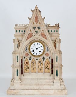 Exceptional Carved Alabaster/Inlaid Clock