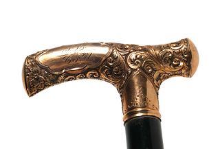Antique Victorian Gold Handle Walking Cane