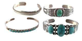 (4) Native American Sterling Cuff Bracelets
