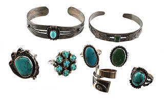 Native American Sterling Turquoise Rings Bracelet 