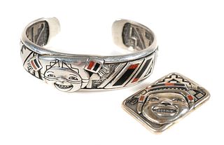 Sterling Native American Cuff Bracelet & Pendant