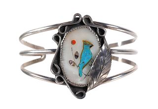 Sterling Turquoise Coral Inlay Cuff Bracelet 