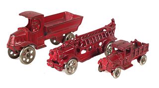 (3) Antique Red Cast Iron Toy Trucks