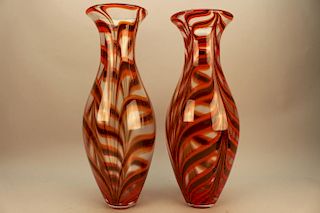 (2) Large Hand Blown Multicolored Glass Vases