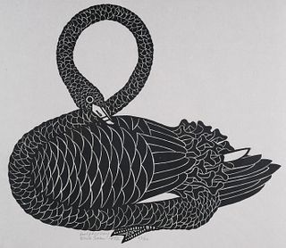 JACQUES HNIZDOVSKY, Black Swan Linocut Print