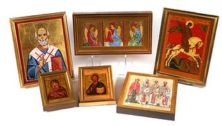 (8) RUSSIAN ICONS, Hand Painted