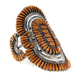 Sterling and Orange Spiny Oyster Cuff Bracelet