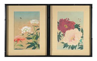 (2) BAKUFU OHNO Japanese Woodblock Prints, Floral