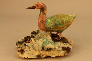 Multi Stone Carved Duck Mounted on Crystal Base