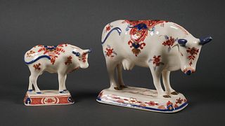 (2) Delft Polychrome Porcelain Cow Figurines