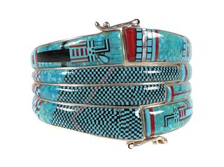 Sterling Turquoise Micro Inlay Bangle Bracelet