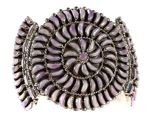 Sterling Cuff Bracelet Purple White Stones