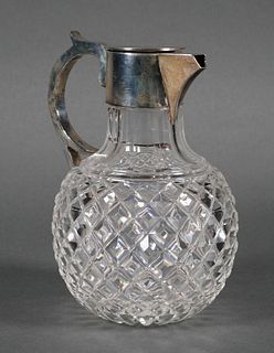 English Sterling & Cut Glass Syrup Pitcher 