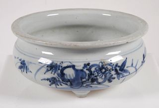 19C Chinese Blue White 3-Footed Censer