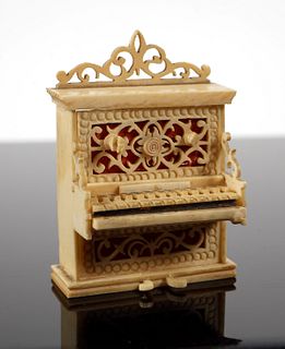 Miniature Carved Ivory Upright Piano