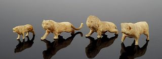 (4) Miniature Ivory Animal Carvings Figurines