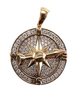 14K Gold and Diamond Necklace Compass Pendant