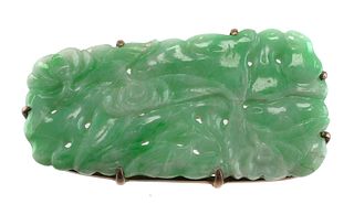 Chinese Carved Jade and Sterling Brooch Pin