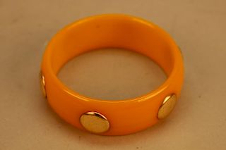 Vintage Orange/Gold Polka Dot Bakelite Bangle