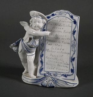 Antique Porcelain Cherub Menu Holder Figurine