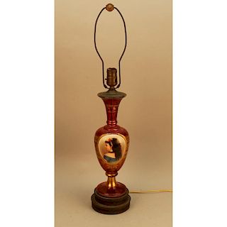 Antique Cranberry Glass/Gilded French Lamp