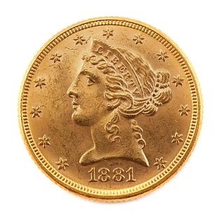 1881 Liberty Head Half Eagle $5 Gold US Coin 