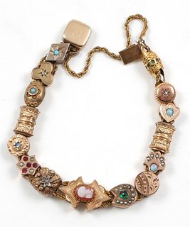 Victorian Gold Filled Charm Slide Bracelet 