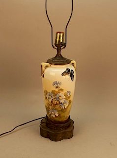 20th C.  Lamp w/ Flower and Butterfly Motif