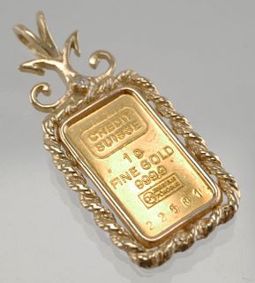 Credit Suisse 1 Gram Fine Gold Necklace Pendant 