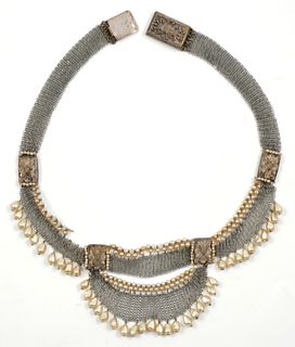 Vintage French Deco Mesh and Seed Pearl Necklace