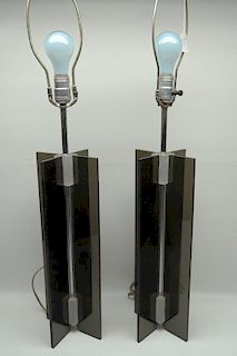 Pair of Mid Century Modern Black Lucite Lamps