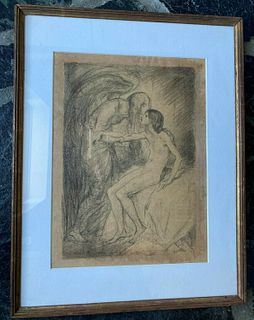 Albert Sterner 'Kiss of the Angel' original lithograph, 1914, erotic symbolist