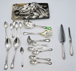 Large Group of Sterling Flatware, to include spoons, forks, serving pieces, two napkin rings, etc. 48.2 t.oz.