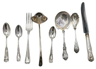 Group of Sterling Silver and Plated Silver Flatware, to include 13 silver plated weighted handled knives, 53.1 t.oz. plus weighted knives, Provenance: