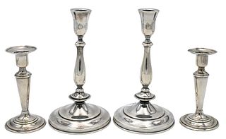 Two Pairs of Sterling Candlesticks, marked Sterling Made in Mexico 925 on bottom, height 9 inches, 24.1 t.oz.