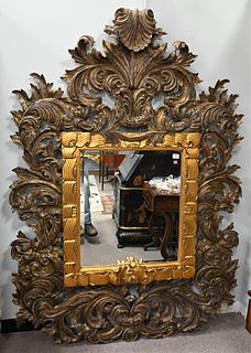 Baroque Style Gold Mirror, height 78 inches, width 54 inches, (top area repaired).