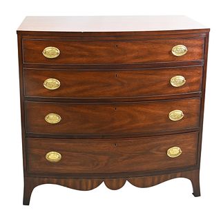Henkel Harris Pair of Mahogany Bowed Front Federal Style Chests, height 39 inches, top 22 1/2 x 39 1/2 inches.